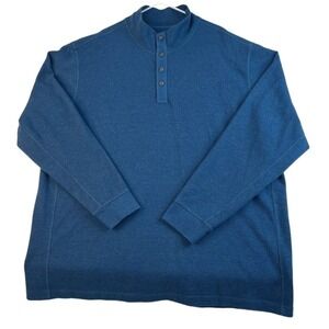 Duluth Trading Mens Shirt Blue Henley Long Sleeve  1/4 Button - 3XL